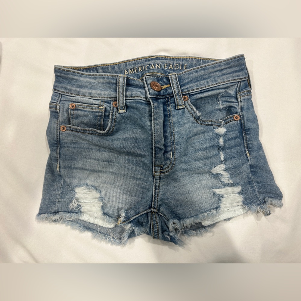 American Eagle Jean Shorts with Eyelet/Lace Pocket Detailing